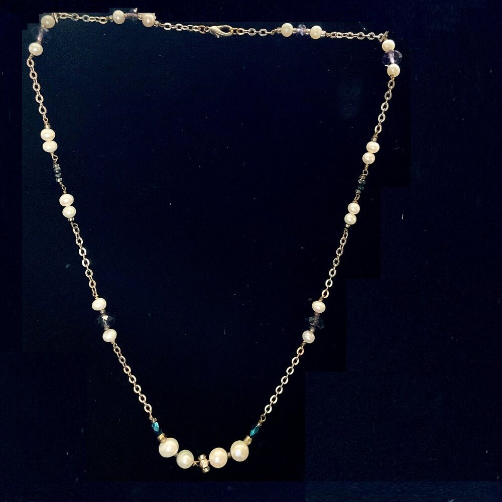 20” freshwater pearl/rhodium over silver necklace with genuine amethyst